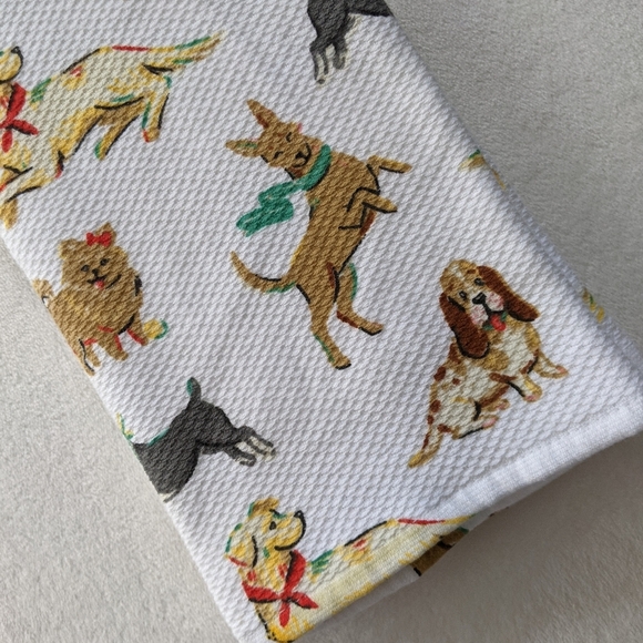 Boston Terrier Various Breed Dog Print Kitchen Towel Set Of Two White Multi NWT - Picture 3 of 14